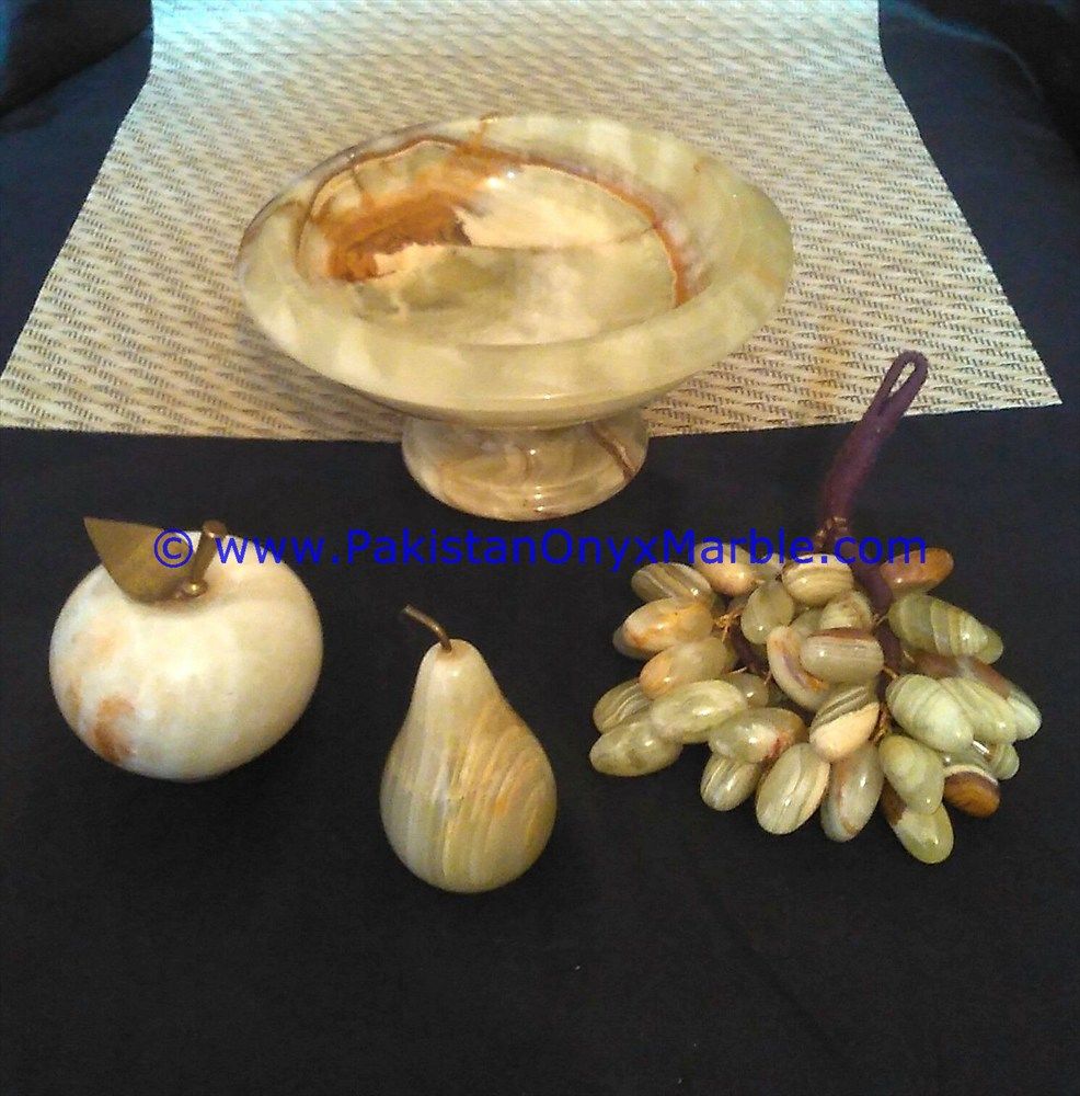 Onyx Pedestal fruits Bowls With Fruits Apple , Grapes, Pear , Banana-23