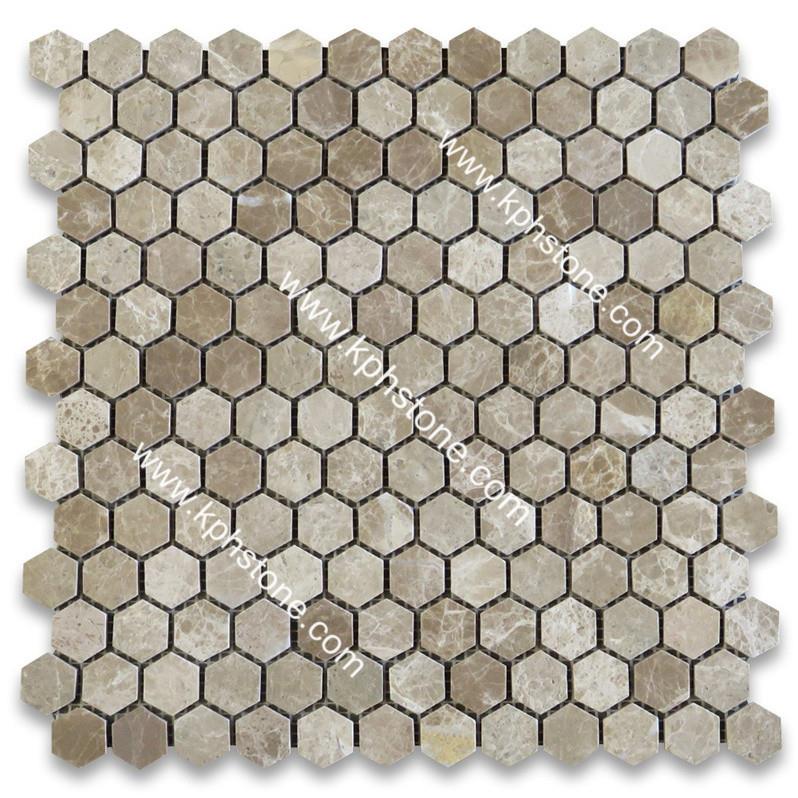 Emperador Light 1 inch Hexagon Mosaic Tile Polished