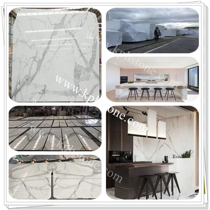 calacatta white marble kitchen countertops and tiles