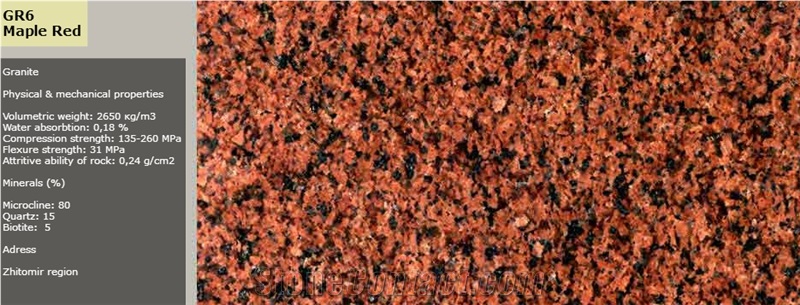 GR6 Maple Red - Leznykivske Granite Quarry