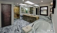 Ocean Galaxy Marble used as wall floor covering tiles and tub surround tiles in Bathroom 1997