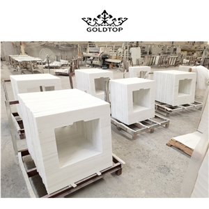 White Natural Marble Prefab Double Sink Countertop