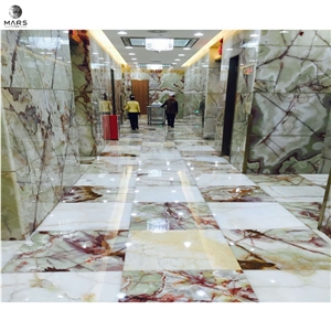 Interior Decoration Blue Jade With Red Pattern OnyxFloorTile