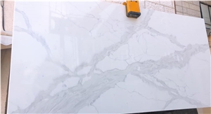 Nice vein pure white background quartz slab for sales