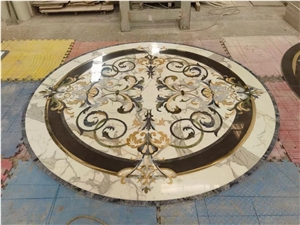 round marble floor waterjet medallion calacatta oro carpet