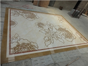 volakas square floor medallion beige marble waterjet carpet 
