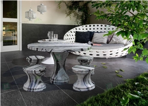 Outdoor Furniture Round Stone Coffee Table Tops and Chairs