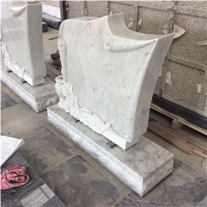 Carrara White Marble Scroll Design Carved Rose Monument