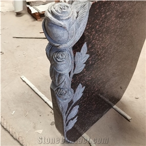 Cats Eye Red Granite Carved Flower Headstone Factory Price