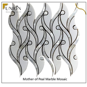 Curved Shape Mother of Pearl Mix White Marble Tiles for Deco
