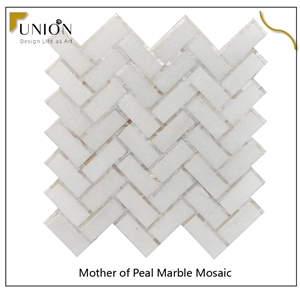 Herringbone Shape Marble Mixed Mother of Pearl Design Tiles