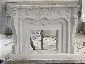  Fireplace White Marble Handcarved Sculptured