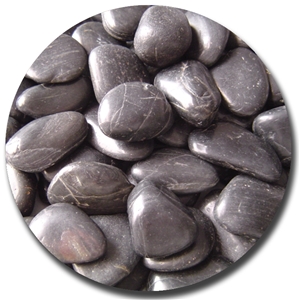 black polished stone river pebbles