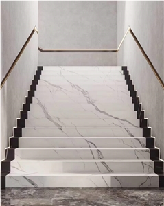White Marble looking Sintered Stone polished stairs
