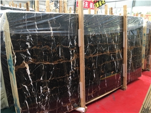 China Golden Black Marble Polished Slabs