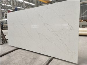 White Quartz Slab Stone Marble Look with Veins Wall Covering