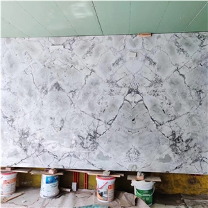 Polished White Quartzite Black Ink Shape Veins Wall Floor Cover