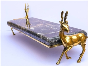 Golden Black tray with deer bronze stand