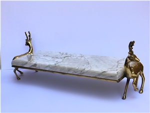 white tray with deer bronze stand