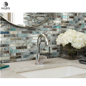 2021 Popular Backsplash Natural Mable Strip Glass Mosaic
