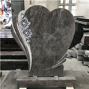 2021 Popular Blue Granite Headstone With Heart And Flowers