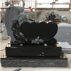 2021 Popular Statue Double Heart Headstone Black Granite