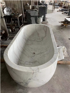 Angle White Natural Marble Stone Large Capacity Bath Tub