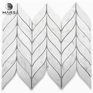 Carrara White Marble Feather Mosaic Tile Honed for Kitchen