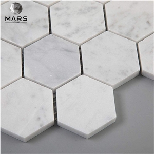 Italian White Carrara Marble 4 Inch Hexagon Mosaic Tile