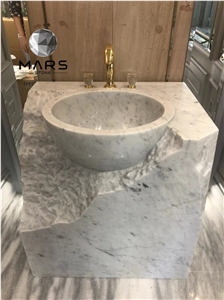 Modern Bathroom Natural Stone Carrara Marble Pedestal Sink