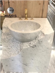 Modern Bathroom Natural Stone Carrara Marble Pedestal Sink