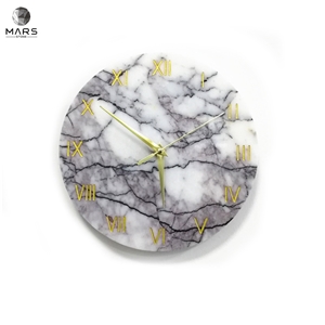 Modern Design Circular Marble Wall Clock Gold Pointer