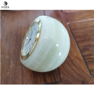 Natural Stone White Onyx Round Small Decorative Table Clock