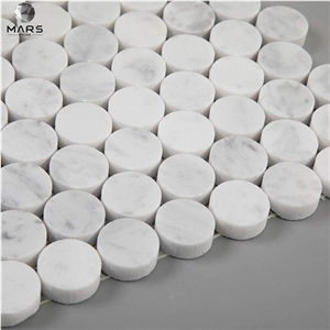 New Italian White Carrera Marble Penny Round Mosaic Tile