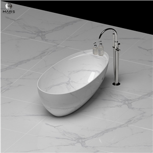 New Popular Freestanding Round Bathroom White Marble Bathtub