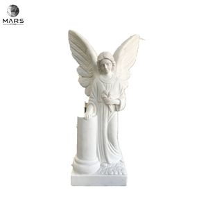 New White Upright Angel Marble Status Tombstone Designs