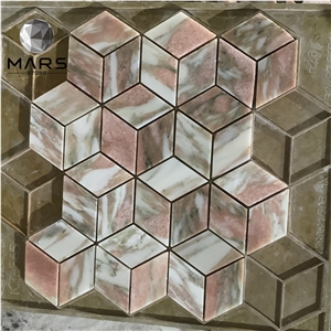 Norway Rose Marble Stone Rhombus Pink Mosaic Tiles For Wall