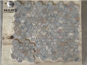 Provence grey Stone 3D Cube Mosaic Tile Rhombus Mosaic Stone