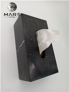 Rectangle Natural Black Marble Tissue Box For Decoration