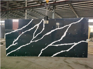 Black background white vein calacatta quartz stone slab