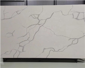 Strong Movement In A Wide-Veined White Marble Quartz Stone