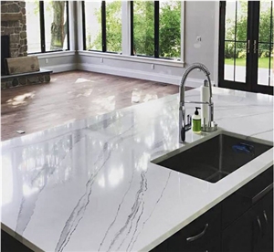 synthetic White quartz with veins kitchen worktops to US