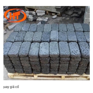Black and Grey Basalt Stone Lava Stone Cubic Tile Stepping 