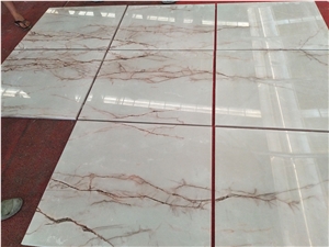 24"X24" White Jade Red Line Marble Tiles For  Home Interior