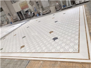 Polaris Classic White Marble Medallion Tiles Flooring 