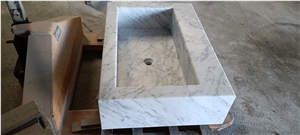 marble bathroom drop-in sink arabescato mossa square basin