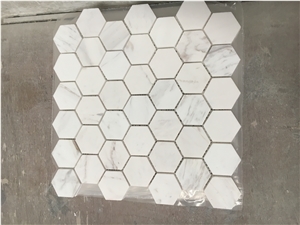 Marble Hexagon Bathroom Floor Mosaic Volakas Backsplash Tile
