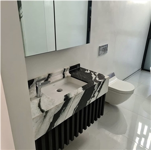 prefab marble vanity top panda white master bath countertop