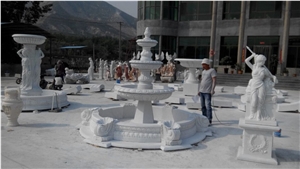 sculptured white marble water featured indoor fountain 
