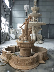 sculptured yellow limestone outdoor water featured fountain